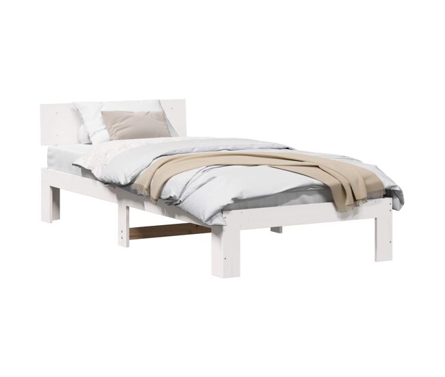 Estrutura de cama de solteiro para adultos - branco 80 x 200 cm madeira de pinheiro sólida