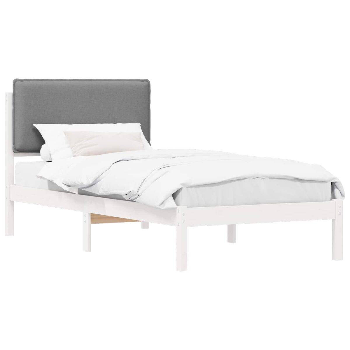 Estrutura de cama de solteiro simple com cabeceira estofada cinzento-claro
