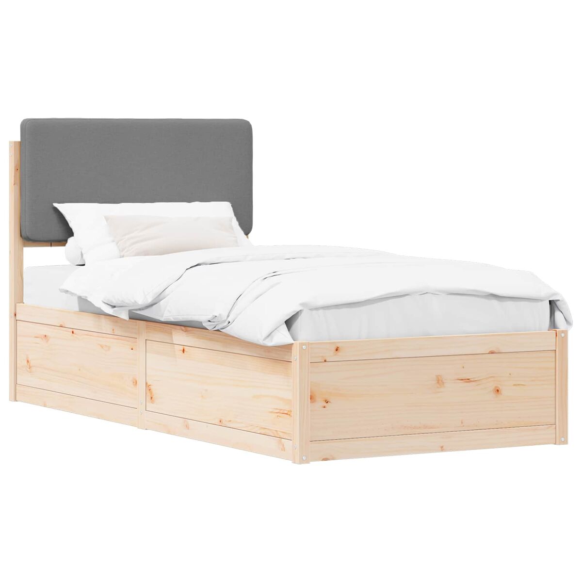Estrutura de cama de solteiro simple com cabeceira estofada cinzento-claro