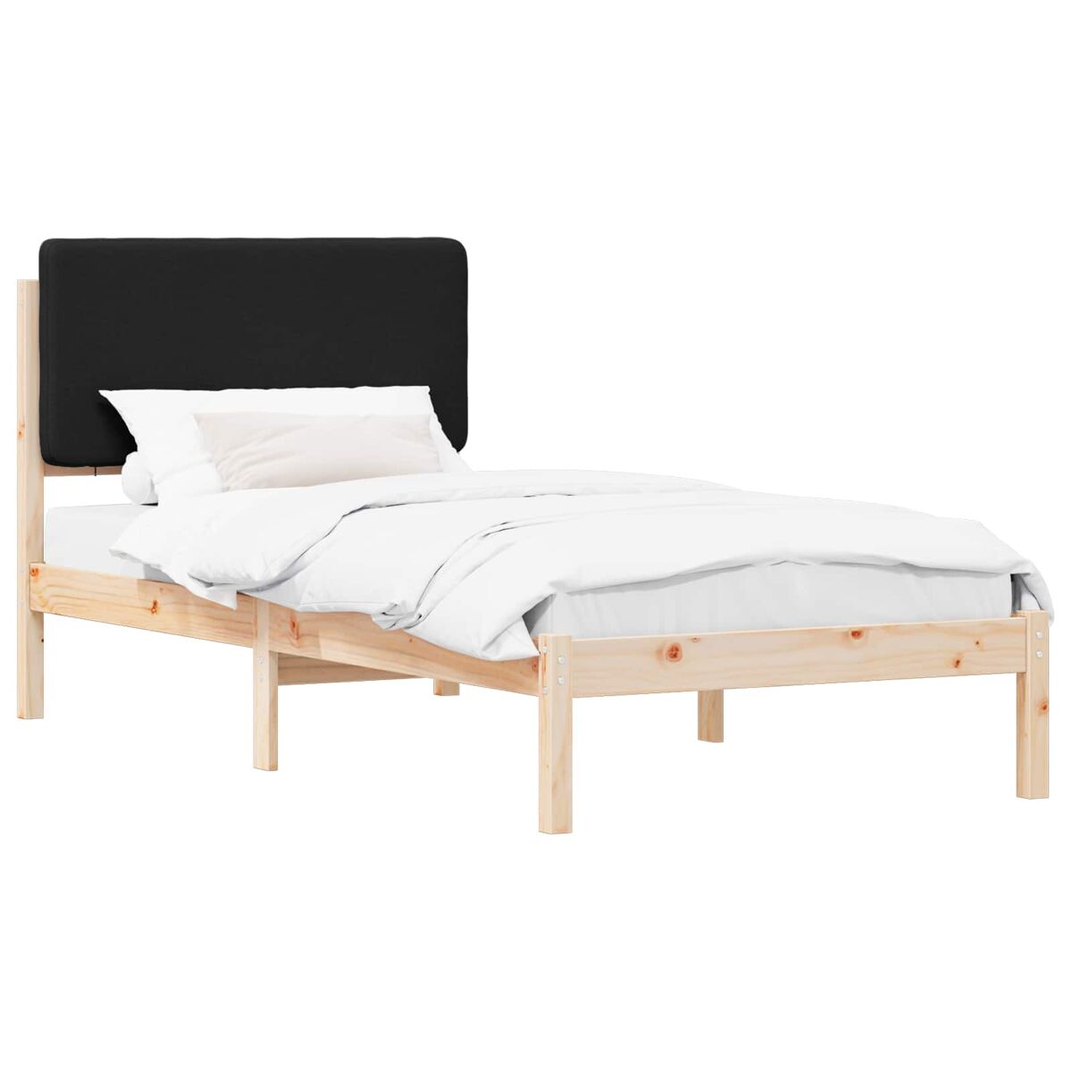 Estrutura de cama de solteiro para adultos com cabeceira estofada preto 90 x 200 cm