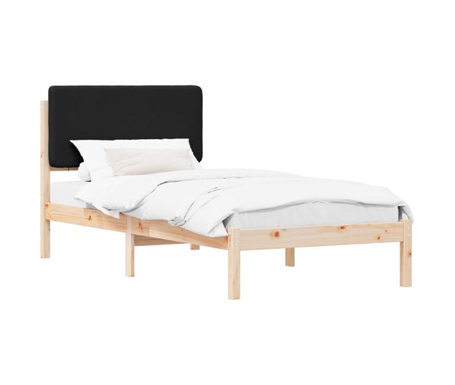 Estrutura de cama de solteiro para adultos com cabeceira estofada preto 90 x 200 cm