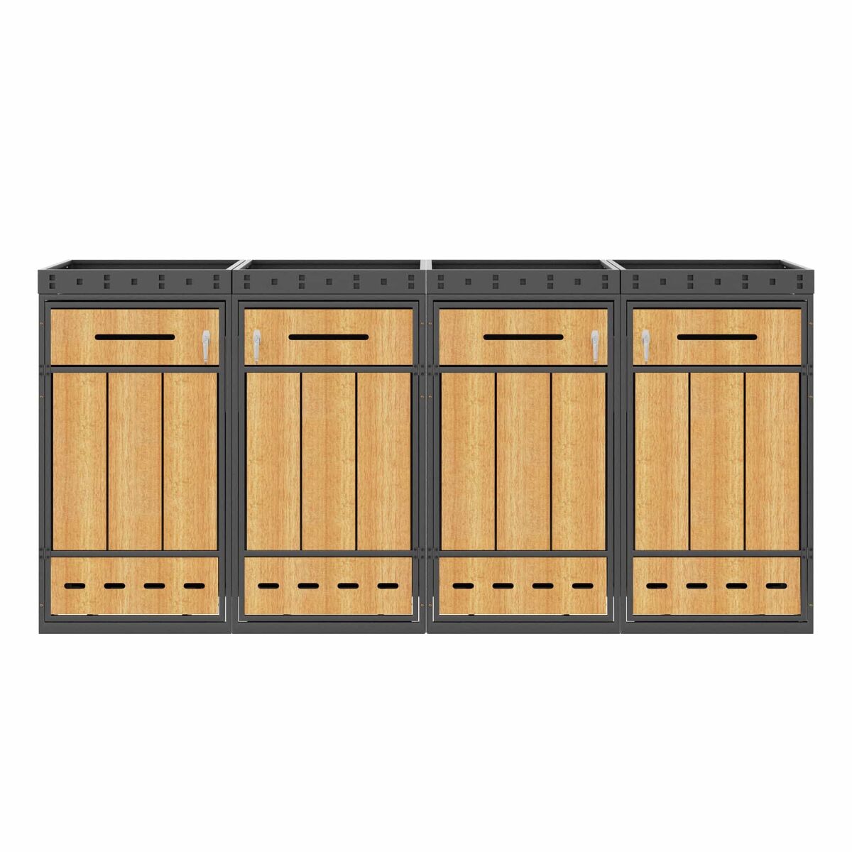 Móvel para contentores de lixo com capacidade para 4 cubos de 120-240 l – com teto para plantas, armário exterior para lixo, estrutura resistente –