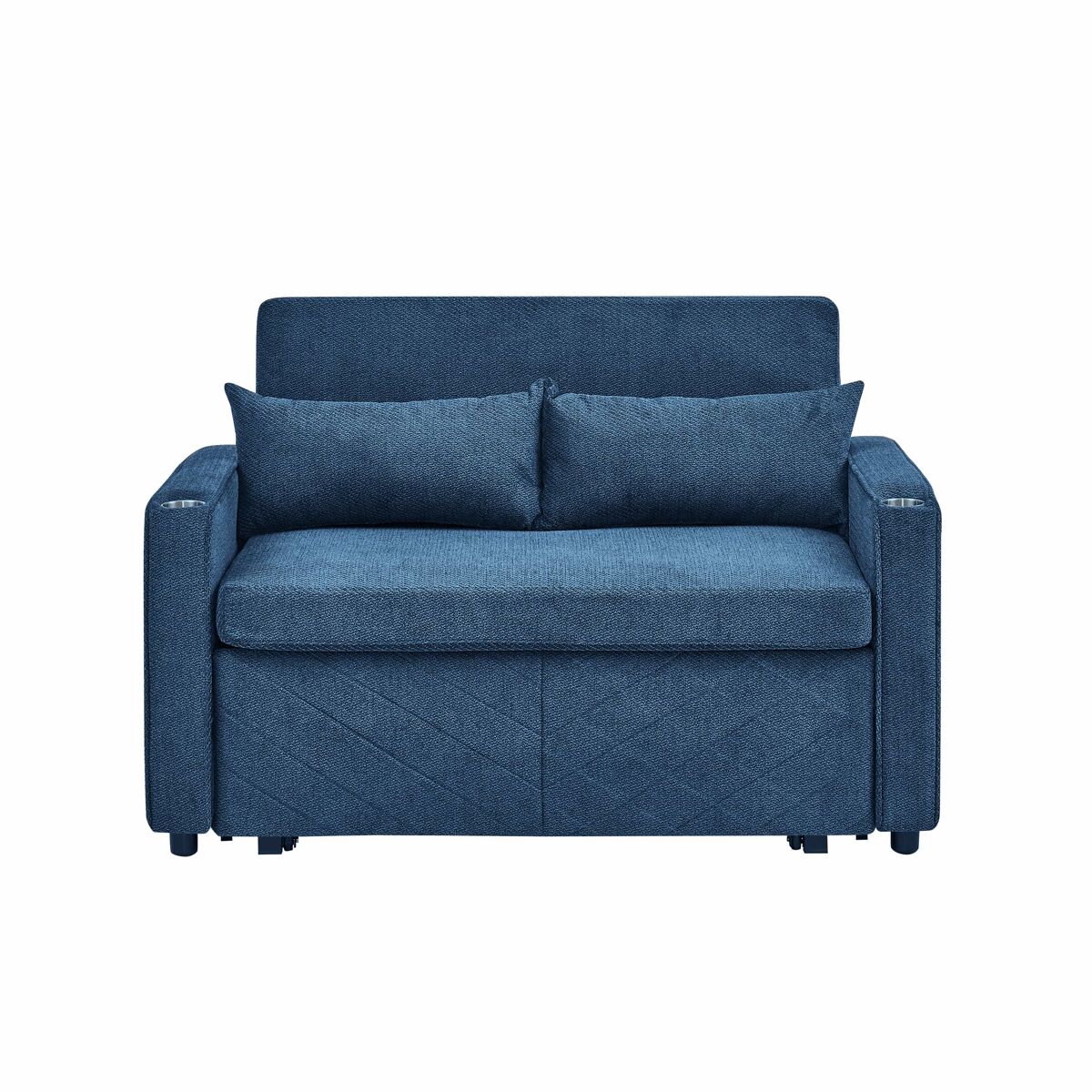 Sofá-cama de 2 lugares 3 em 1 - design minimalista, mecanismo deslizante, porta usb, ideal para sestas - azul-marinho