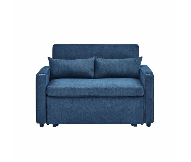 Sofá-cama de 2 lugares 3 em 1 - design minimalista, mecanismo deslizante, porta usb, ideal para sestas - azul-marinho