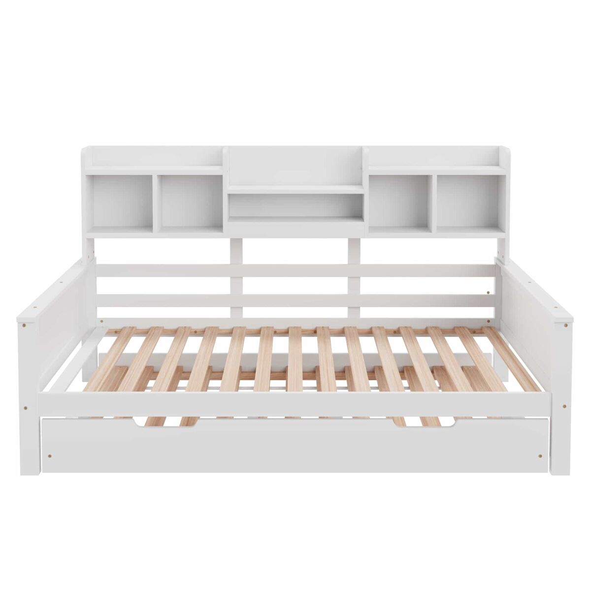 Sofá-cama extensível 90200 cm - com cama extraível 90190 cm, com compartimento de arrumação e estrado, cama multifuncional em pinho, cama individual, blanc