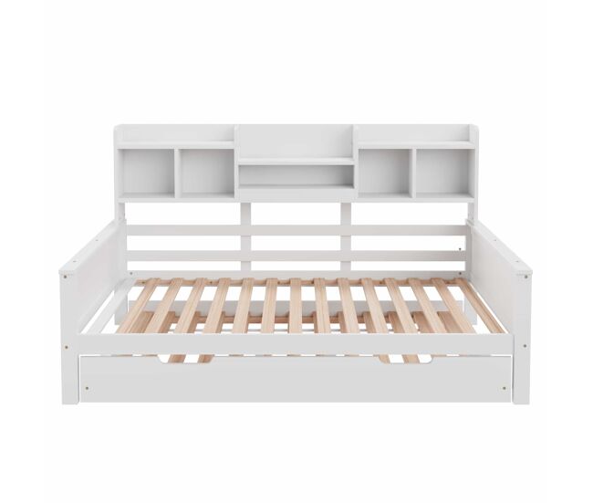 Sofá-cama extensível 90200 cm - com cama extraível 90190 cm, com compartimento de arrumação e estrado, cama multifuncional em pinho, cama individual, blanc