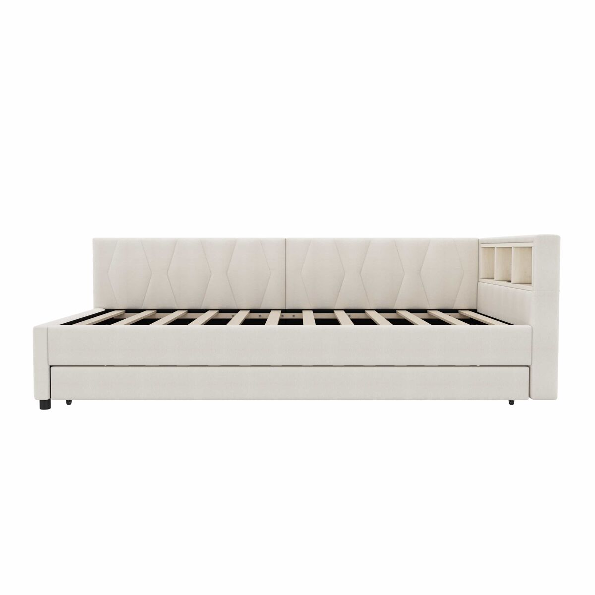 Cama daybett 90x200cm - sofá-cama, compartimento de arrumação, usb+tipo c, controlo remoto para luz led, cama extensível, linho, bege