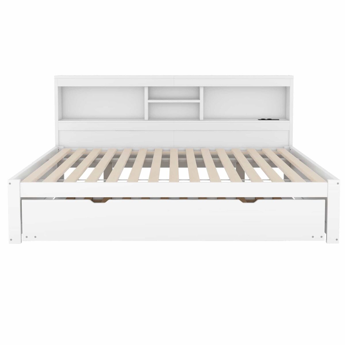 Divã de 140x200cm com cama com gavetão de 90x190cm - mesa de cabeceira com arrumação, led e tomadas - branco
