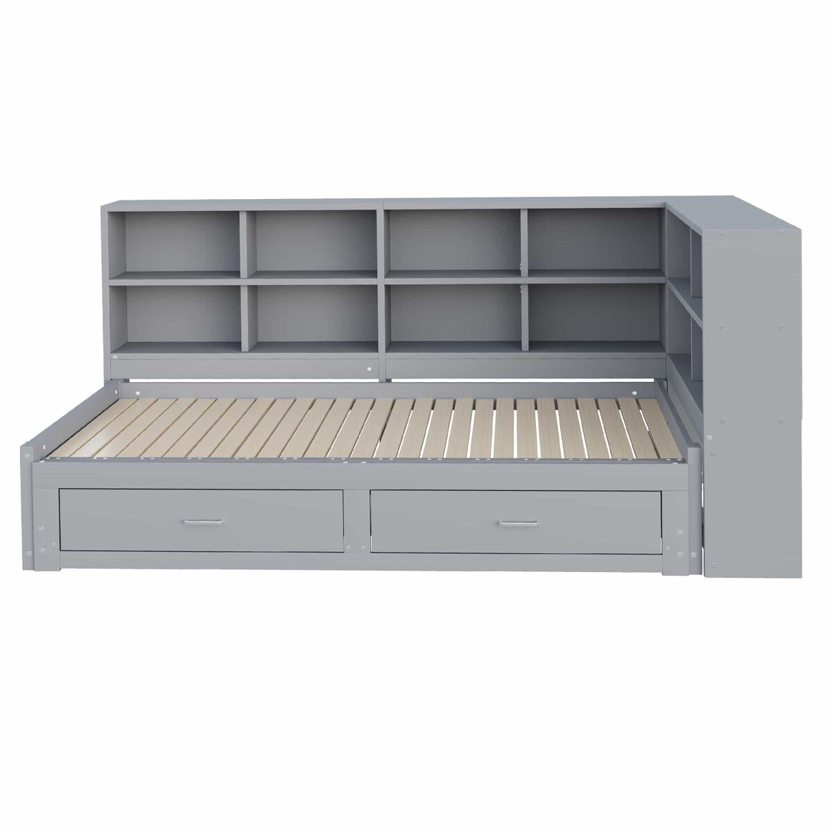 Sofá-cama extensível 90/180*190 cm - com arrumação, tomada multifuncional, gavetas e estrado - cinza