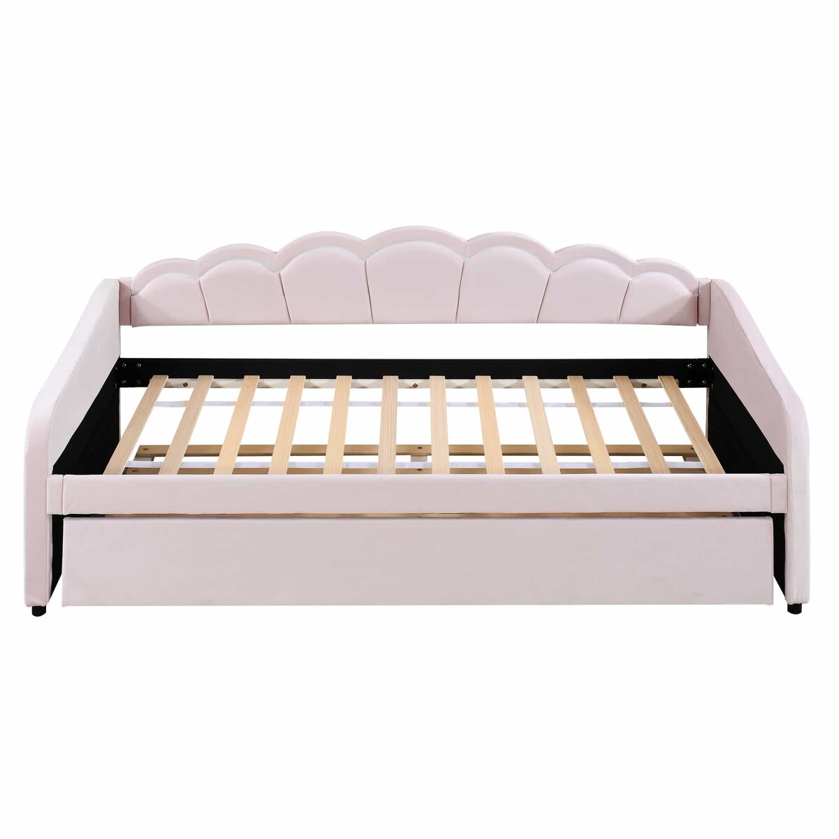 Cama divã com led 90x200cm + cama com gavetão 90x190cm - estofada em tecido de veludo - rosa (colchão não incluído)