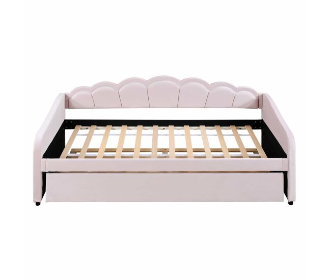 Cama divã com led 90x200cm + cama com gavetão 90x190cm - estofada em tecido de veludo - rosa (colchão não incluído)