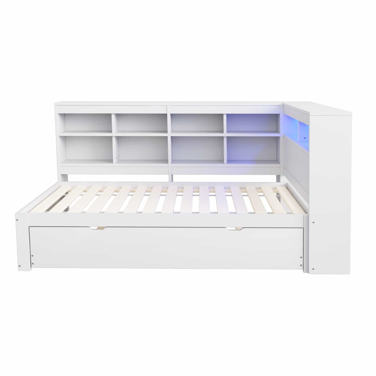 Mobrio Sofá-Cama 90*200 Cm - Com Cama Extensível, Tomada Usb E Luz Led, Com Prateleiras E Compartimentos, Grande Capacidade De Arrumação - Branco