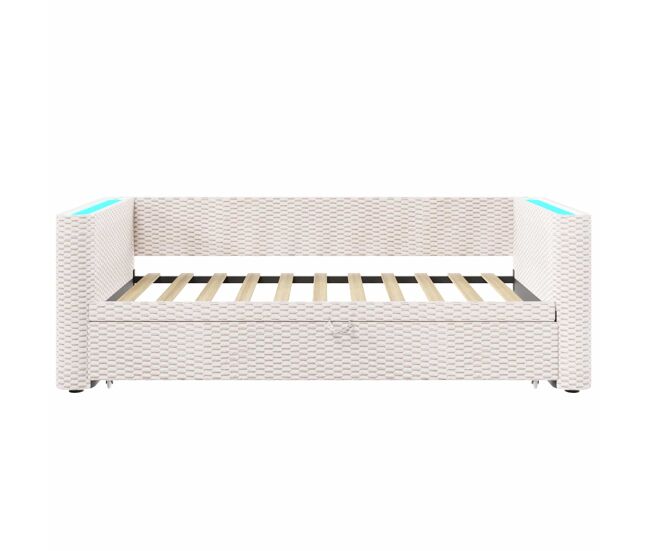Cama de dia 90x200 cm - sofá-cama multifuncional com barra led - bege