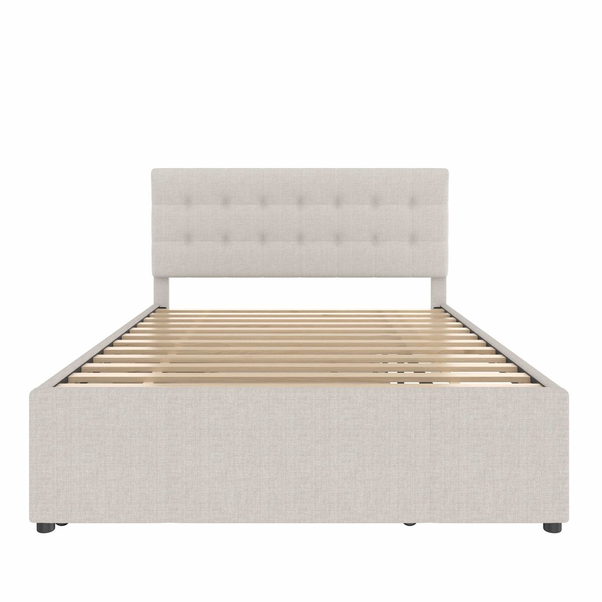 Cama estofada 140x200cm - cama de casal, com três gavetas, cama extensível, cabeceira ajustável, sem colchão - bege