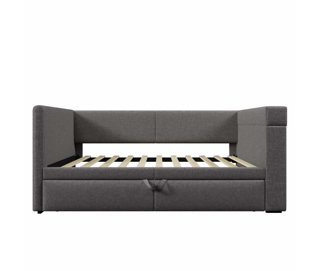 Sofá-cama 90x200 cm - sofá individual com cama extraível, apoios de braços com portas usb e type-c e porta-copos - cinza