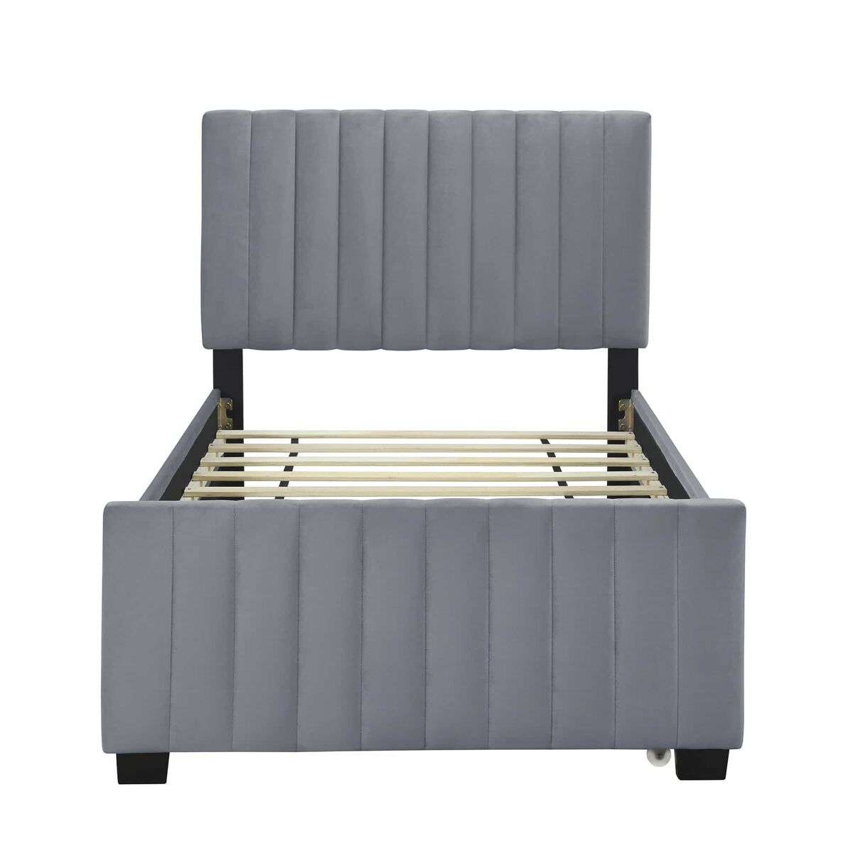 Cama estofada 90x190cm em veludo - com cama com gavetão 90x190cm - cinzento