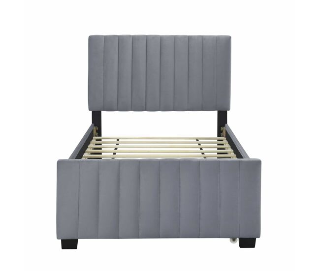 Cama estofada 90x190cm em veludo - com cama com gavetão 90x190cm - cinzento