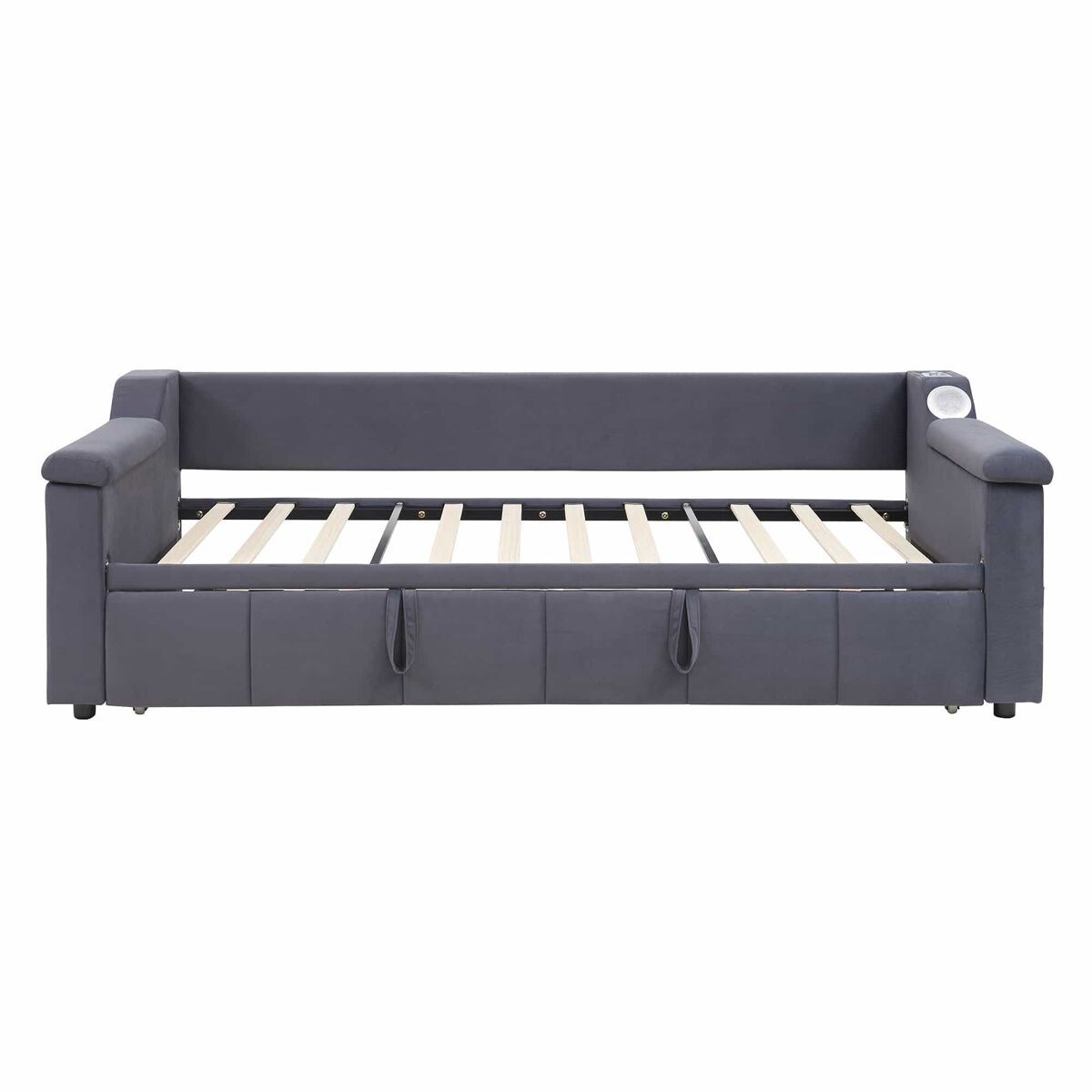 Sofá-cama 90/180x190 cm - braços mais largos e grossos, com sistema bluetooth smart e porta usb, com compartimentos, com estrado, tecido de veludo -