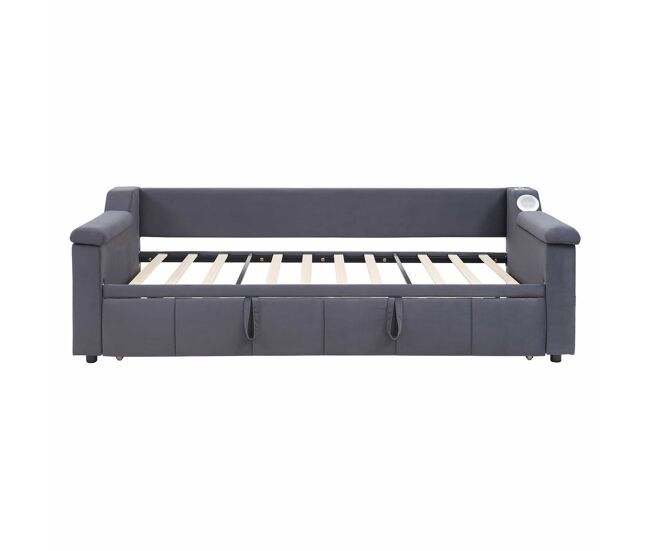 Sofá-cama 90/180x190 cm - braços mais largos e grossos, com sistema bluetooth smart e porta usb, com compartimentos, com estrado, tecido de veludo -