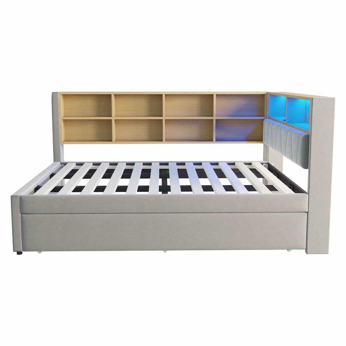 Mobrio Sofá-Cama 140X200 - Cama Extensível 90X190, Com Luzes Led, Tomadas E Compartimentos De Arrumação, Sofá Multifuncional, Cama Individual, Flanela, Cinzento Claro. Cinza