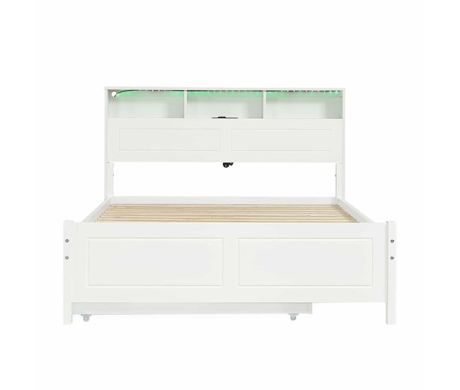 Cama de casal 120x200&90x190cm - cama plana, cama familiar, com fitas de luz ambiente, porta de carregamento integrada, cama extraível, arrumação na