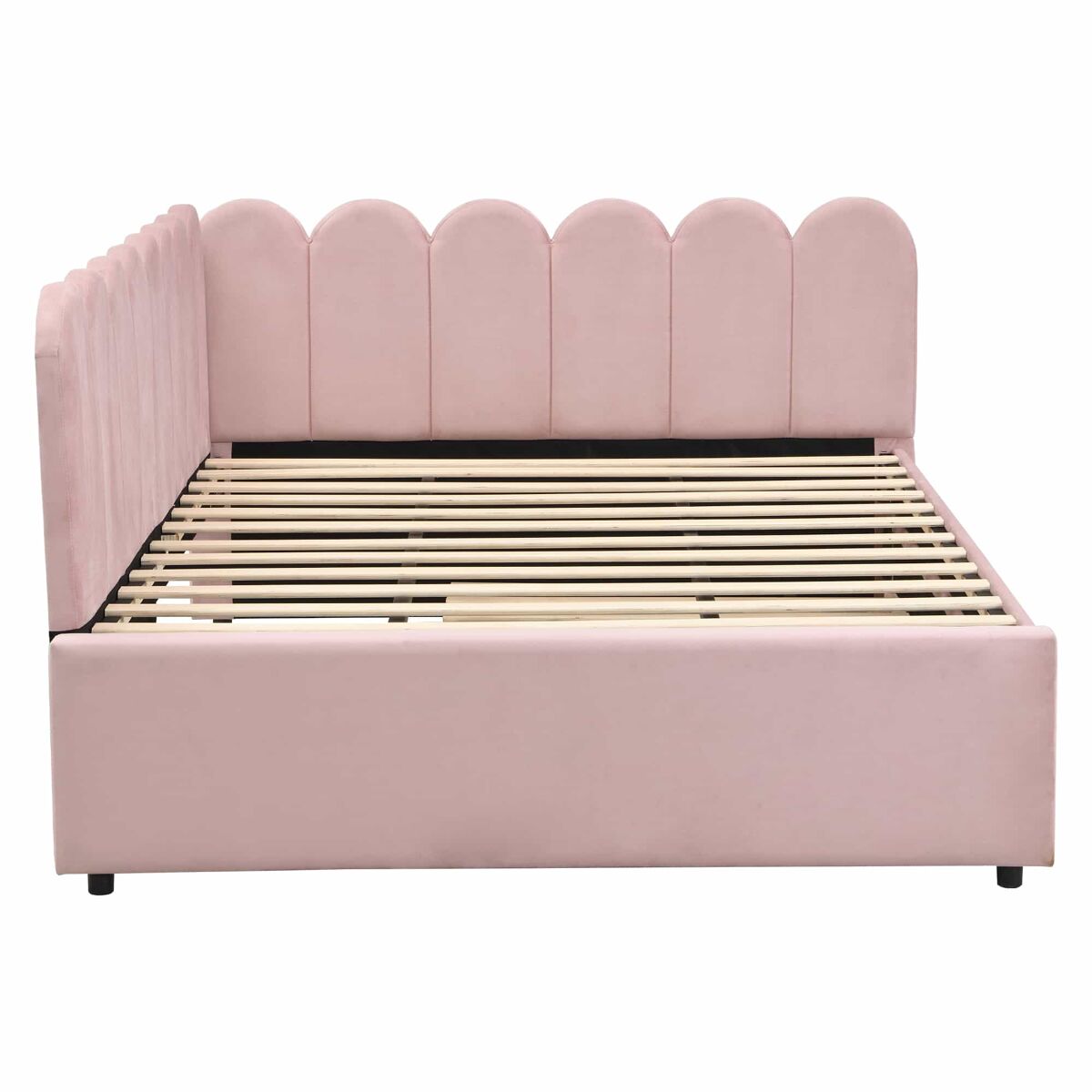 Sofá-cama em forma de l 140x200 cm - encosto com flores e cama extraível - veludo rosa