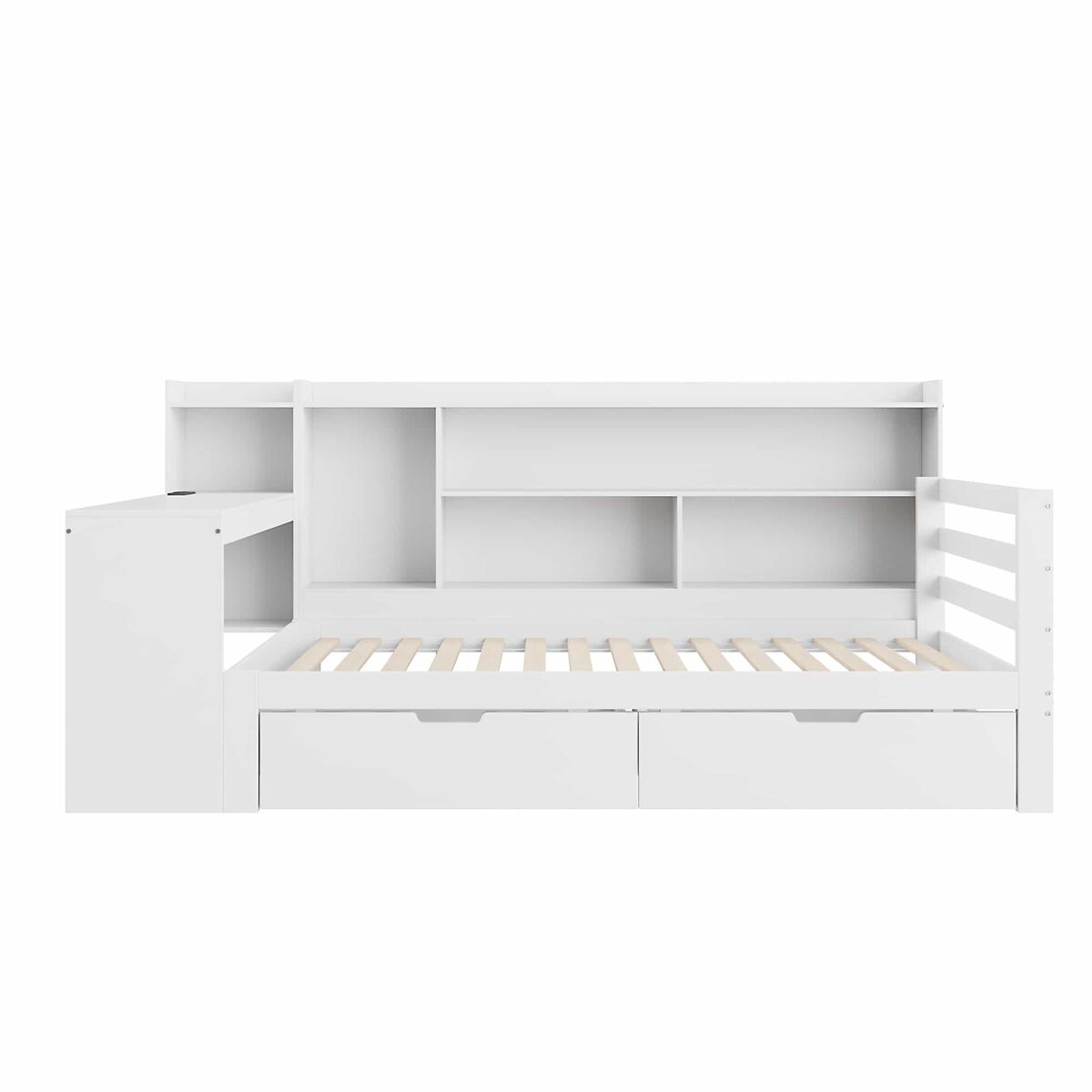 Mobrio Sofá-Cama 90 X 200 Cm - Com Secretária, Estante, Compartimentos E Tomada - Branco
