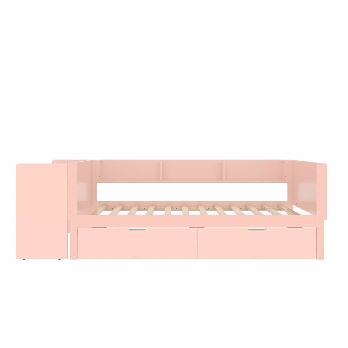Cama individual 90x200cm - com secretária, 2 gavetas, prateleiras, madeira de pinho + mdf - rosa