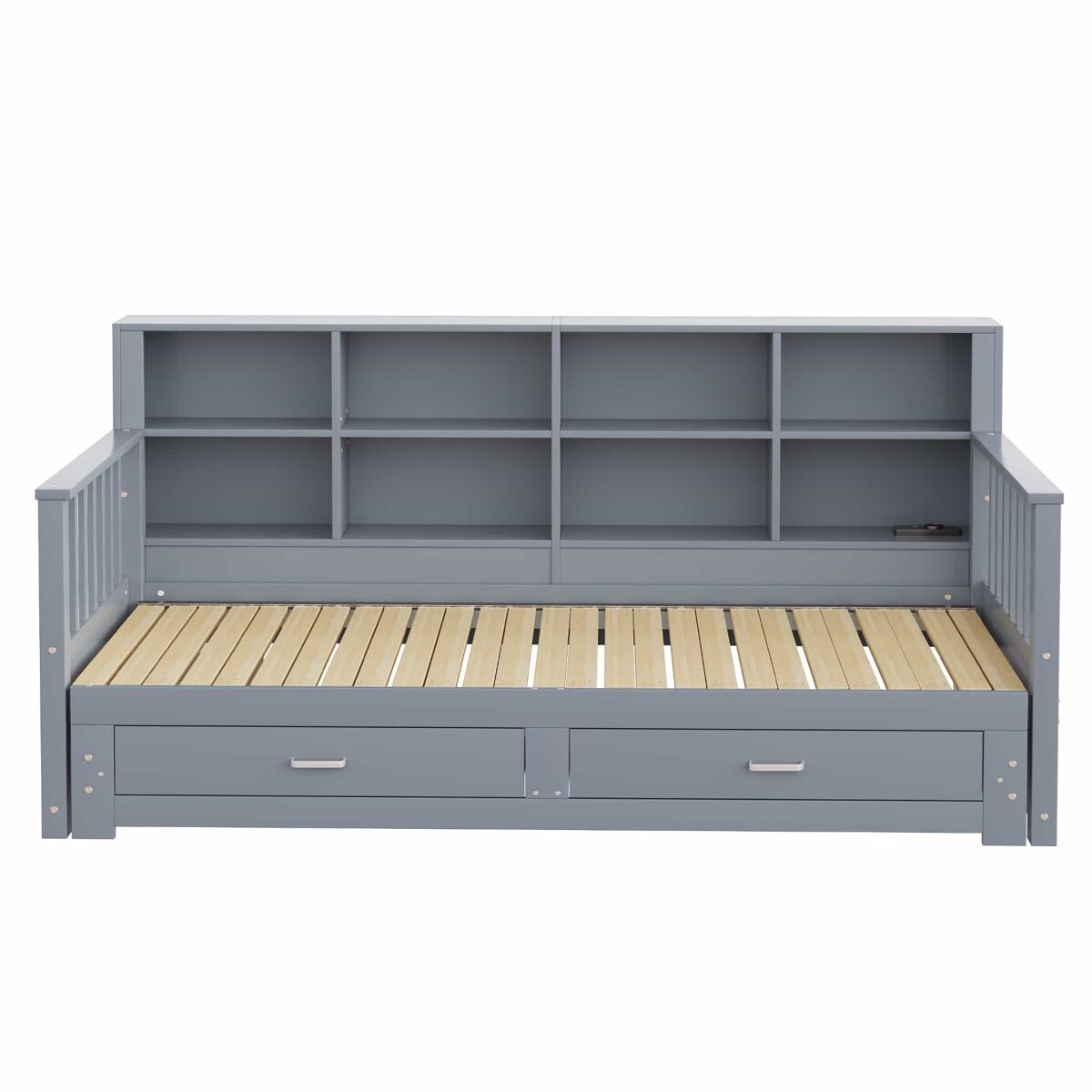 Sofá-cama extensível 90/180x190 cm - com armário de arrumação, 2 gavetas e estrado, multifuncional - gris