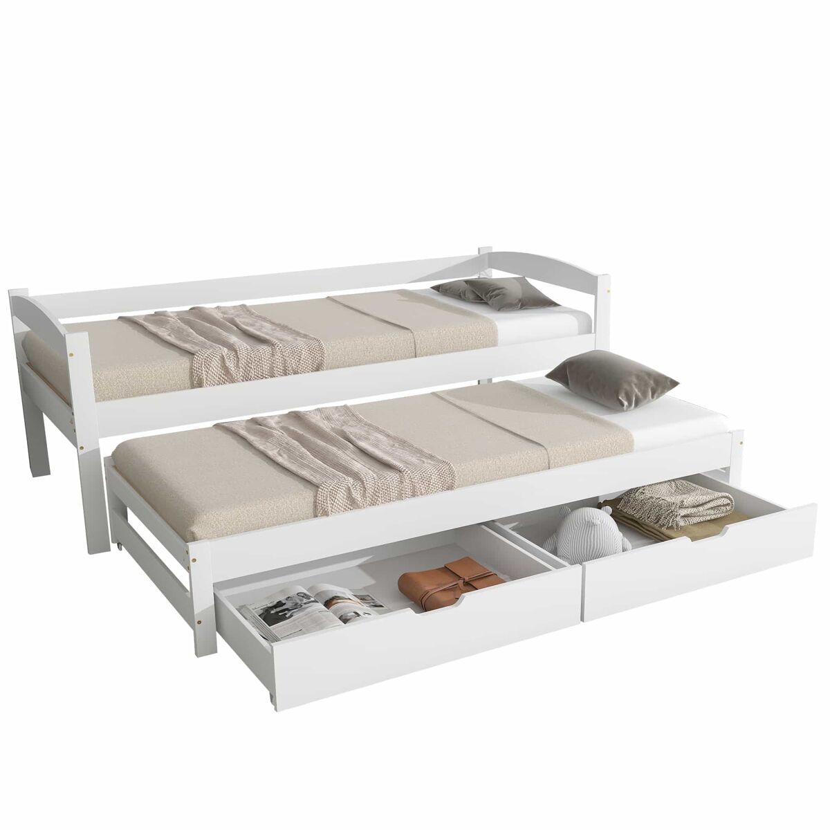 Cama extra 200x90/190x90 - com estrado deslizante e 2 gavetas de arrumação - blanc