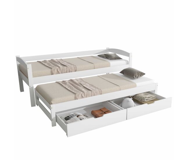 Cama extra 200x90/190x90 - com estrado deslizante e 2 gavetas de arrumação - blanc