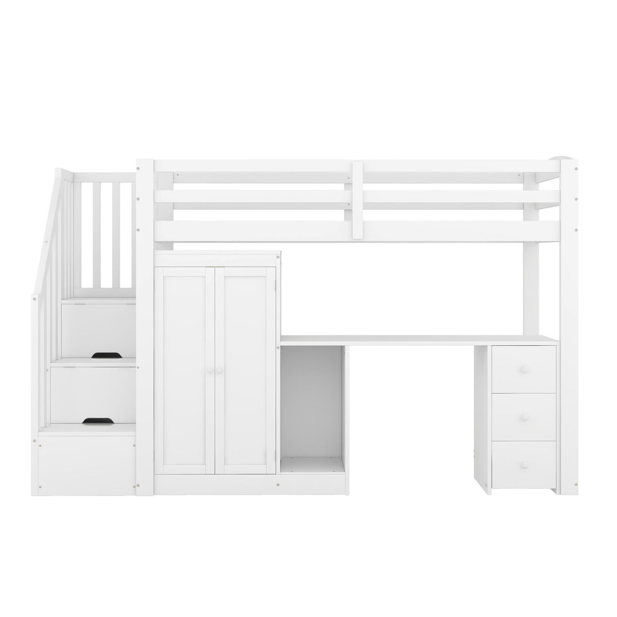 Cama alta 90x200 cm - cama com estrado, armário, escada, secretária, gavetas - branco