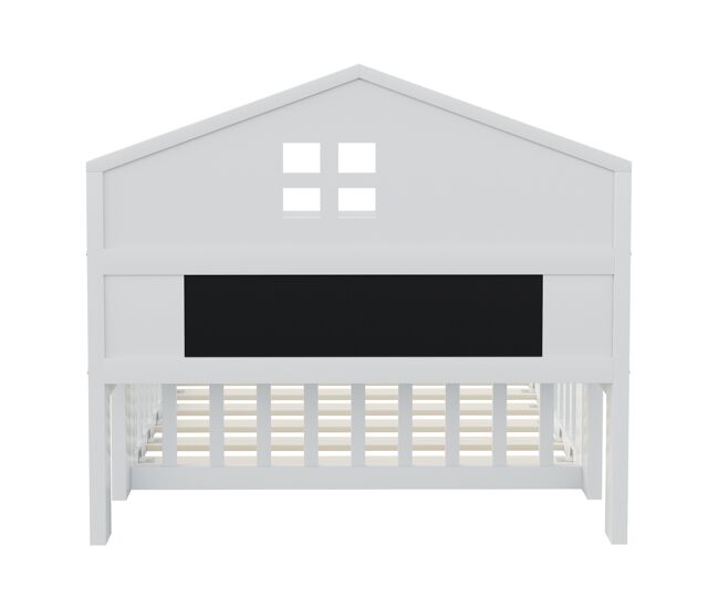 Cama infantil 90x200 - estrutura em madeira maciça, grade, com prateleiras e espaço de arrumação, com grelha e porta, branca