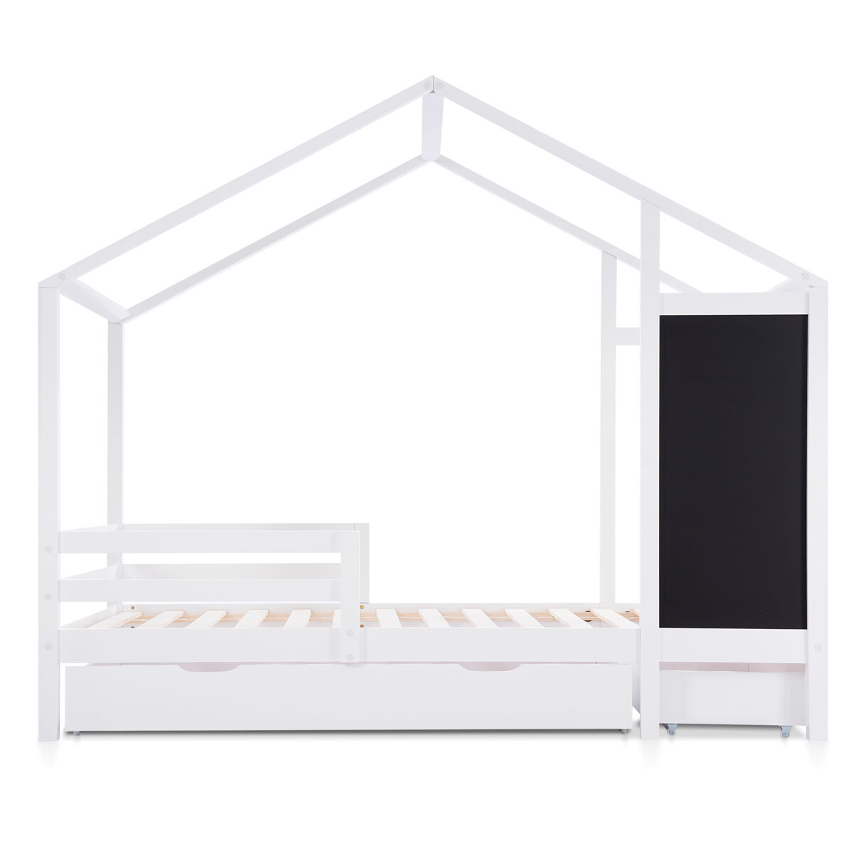 Cabine-cama 90x200 cm - madeira maciça - com ardósia e 2 gavetas - branco