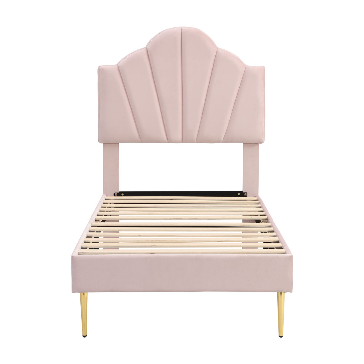 Cama de veludo para criança - 90x200cm - cabeceira em forma de concha - rosa