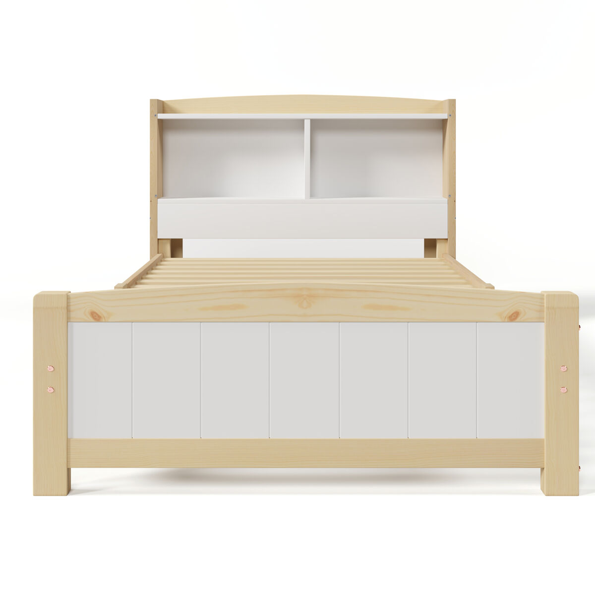 Cama de enfant em madeira maciça com cabeceira + estrado de molas - 90x200cm - natural e blanc