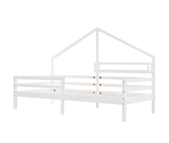 Cabine-cama 90x200cm em madeira maciça - com étagères - blanc