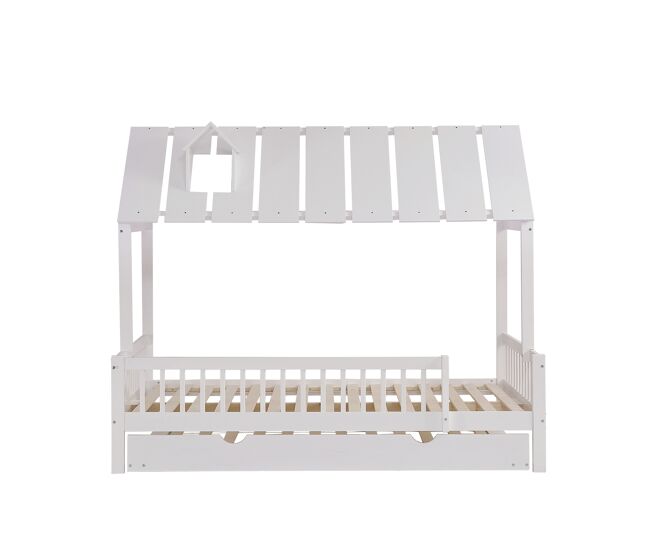 Cama de criança 120x200 cm com cama com gavetão 120x190 cm - em madeira de pinho e mdf - branco