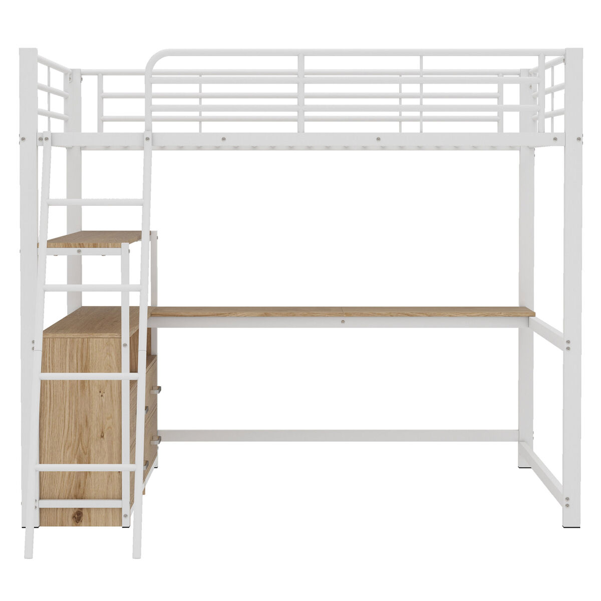 Cama alta 140x200cm - secretária de canto com gavetas - em mdf e metal - branco
