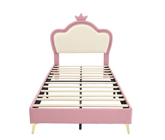 Cama de enfant 90x200cm em pele sintética - design exclusivo - rosa e blanc
