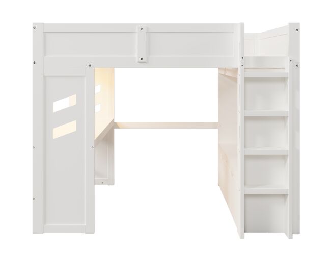Cama alta 140x200 cm - com secretária, led, 1 usb, 1 type-c, prateleira, sem colchão - branco