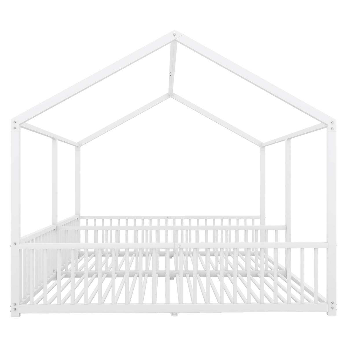 Cama-cama de ferro 2x90x200cm - com teto e estrado de ripas - branco