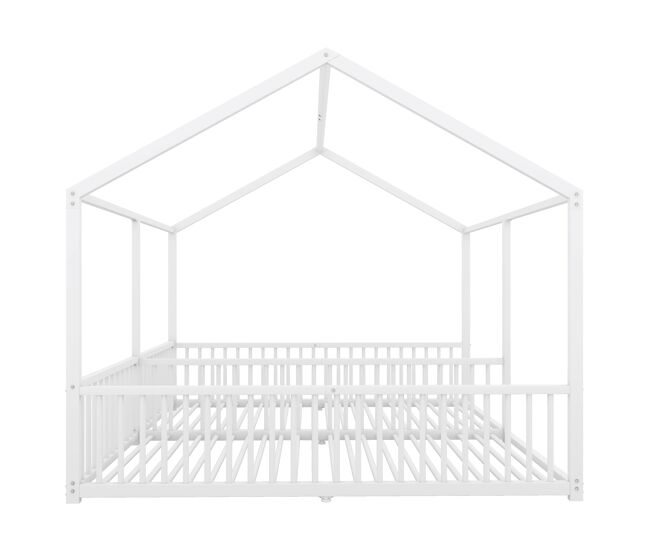 Cama-cama de ferro 2x90x200cm - com teto e estrado de ripas - branco