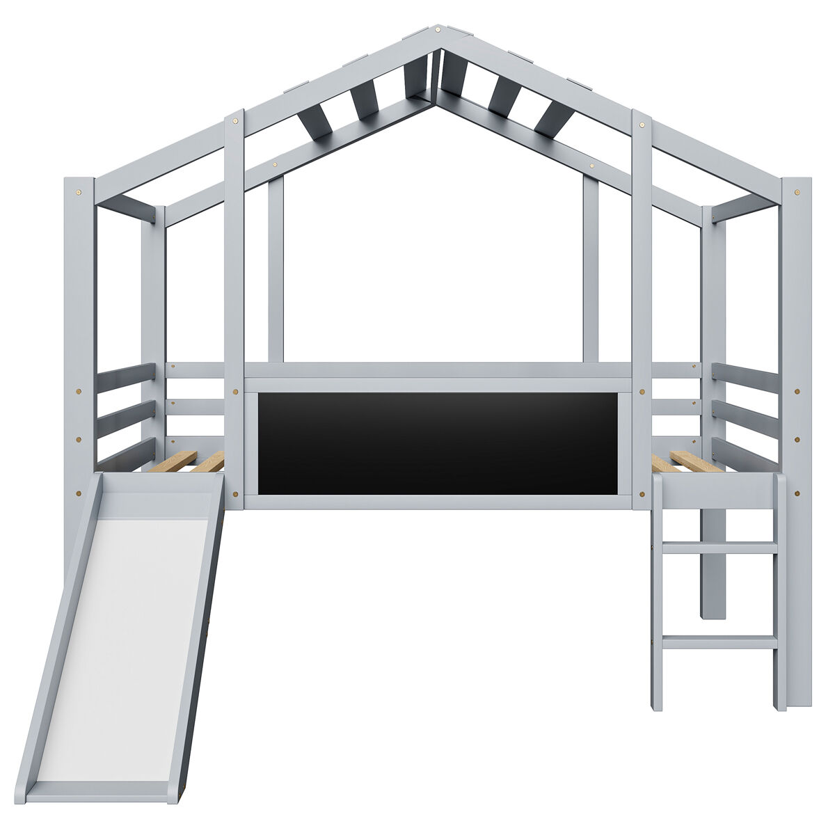 Cama infantil 90x200 cm - design loft, escada e escorregador de segurança, quadro de grafite, madeira maciça, cinza