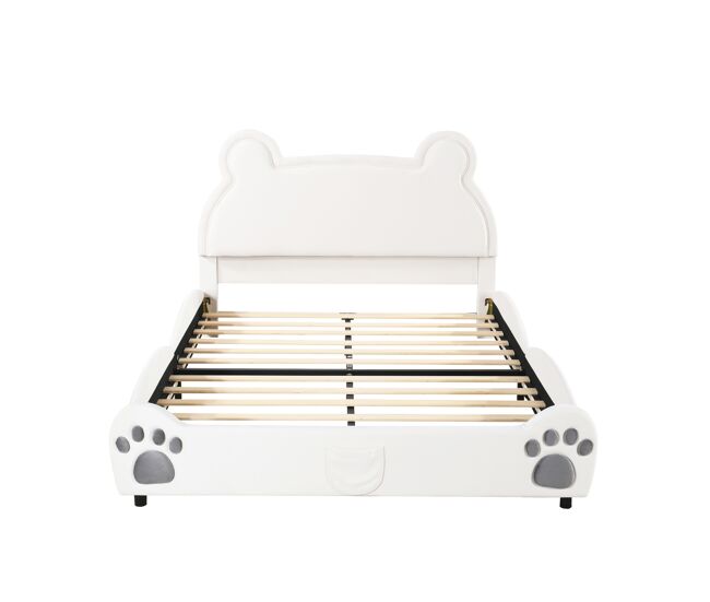 Cama de criança 140 x 200 cm - forma de urso - tecido de veludo - branco