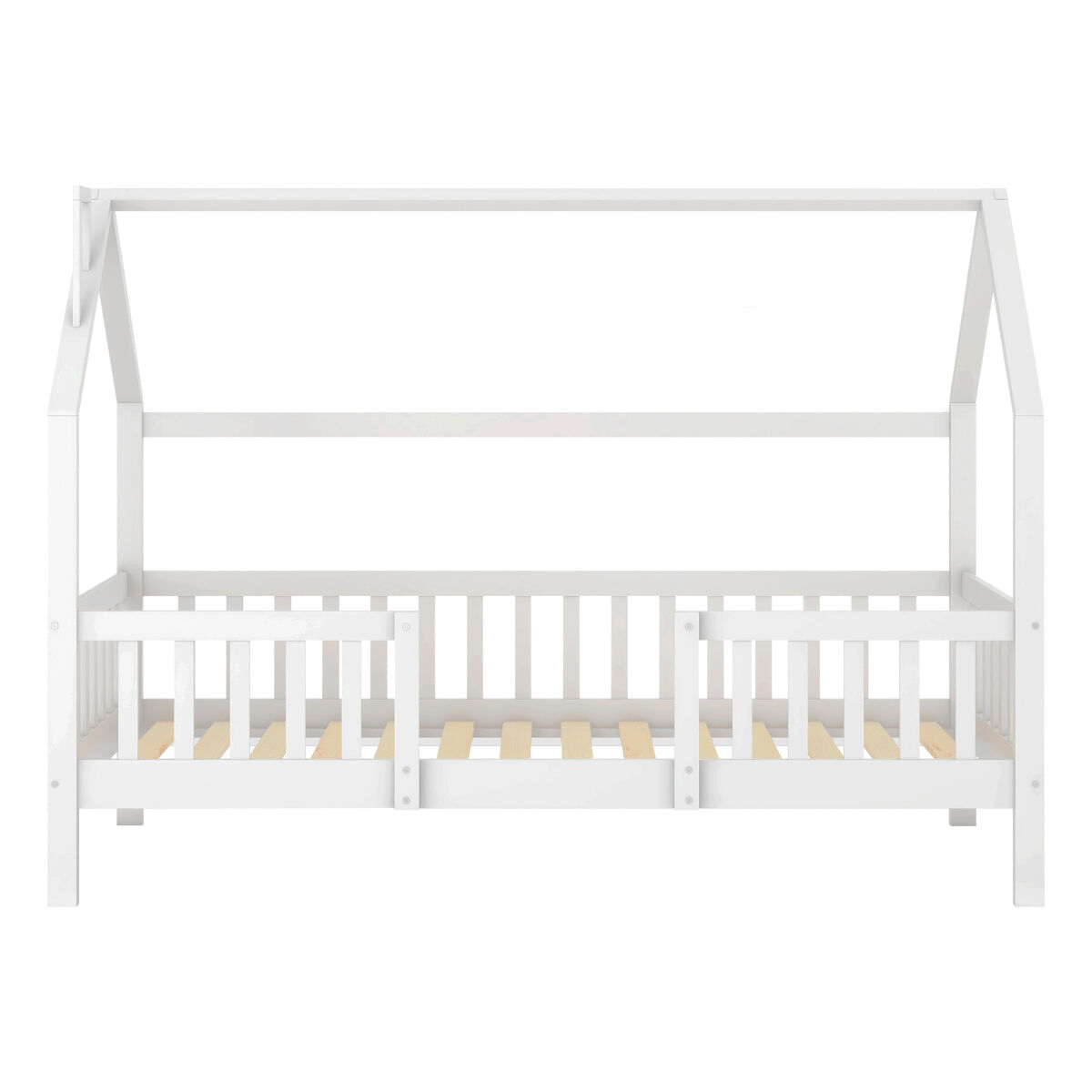 Cama de casa de campo em madeira - 90x200 cm - com base de ripas - branco