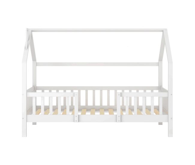 Cama de casa de campo em madeira - 90x200 cm - com base de ripas - branco