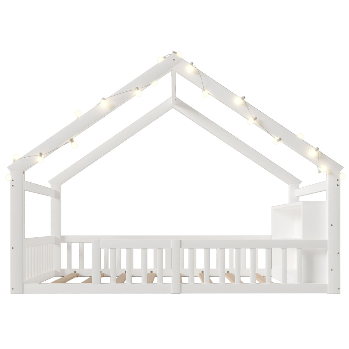Cama baixa 140x190 cm - berço com grades, estilo minimalista, madeira de pinho, branco