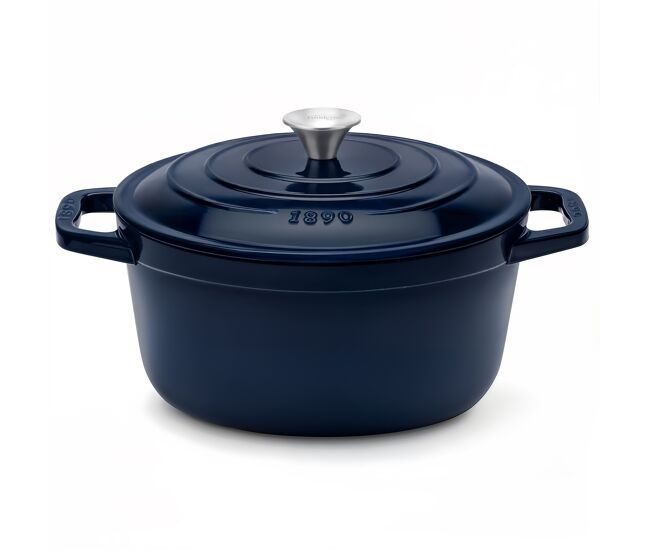 La fonderie 1890, alma25, caçarola em ferro fundido, 25 cm, 4,7l, azul, compatível com todas as fontes de calor, indução, gás, grelhador e forno.