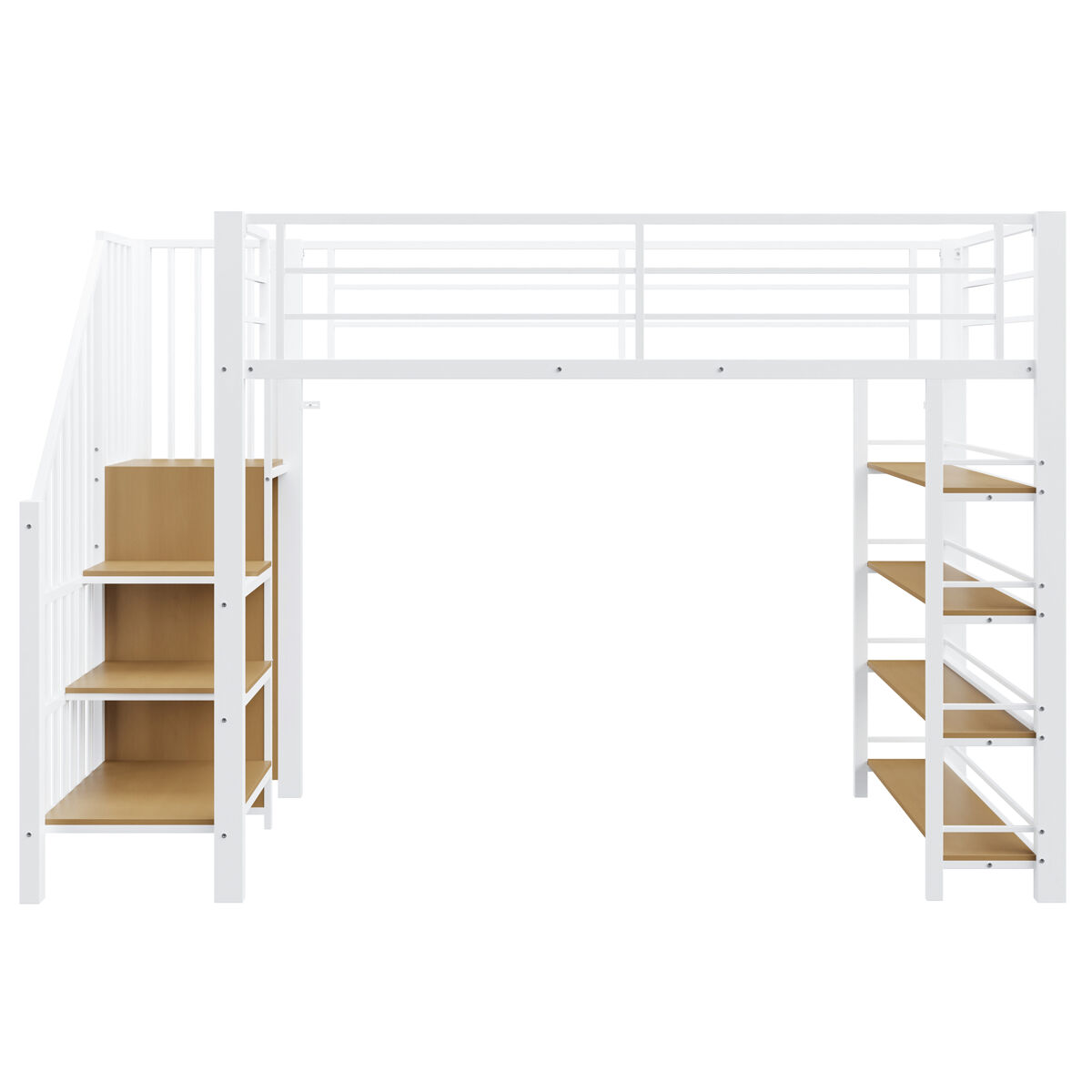 Cama alta 90*200 cm - com escada de segurança, arrumação, pequeno armário, prateleiras, design com cerca alta - branco